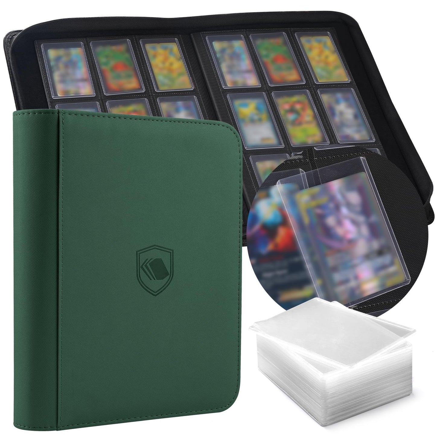 Toploader Binder, Holds 360 Toploaders, 100 Toploaders INCLUDED, 9-Pocket PU Cover Top Loader Binder for 3" x 4" Rigid Toploader, Ringless Double-Sided Toploader Card Binder for TCG, Sport Cards