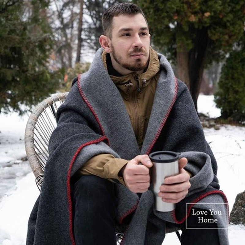 LYHome Merino Wool Blanket - Outdoor Camping and Hiking Throw, Extra Warm Army Military & Hunting Blankets for Cold Weather, Warmest Plaid Sheep Wool (59 x 84 in | Gray - Anthracite Double-Sided)