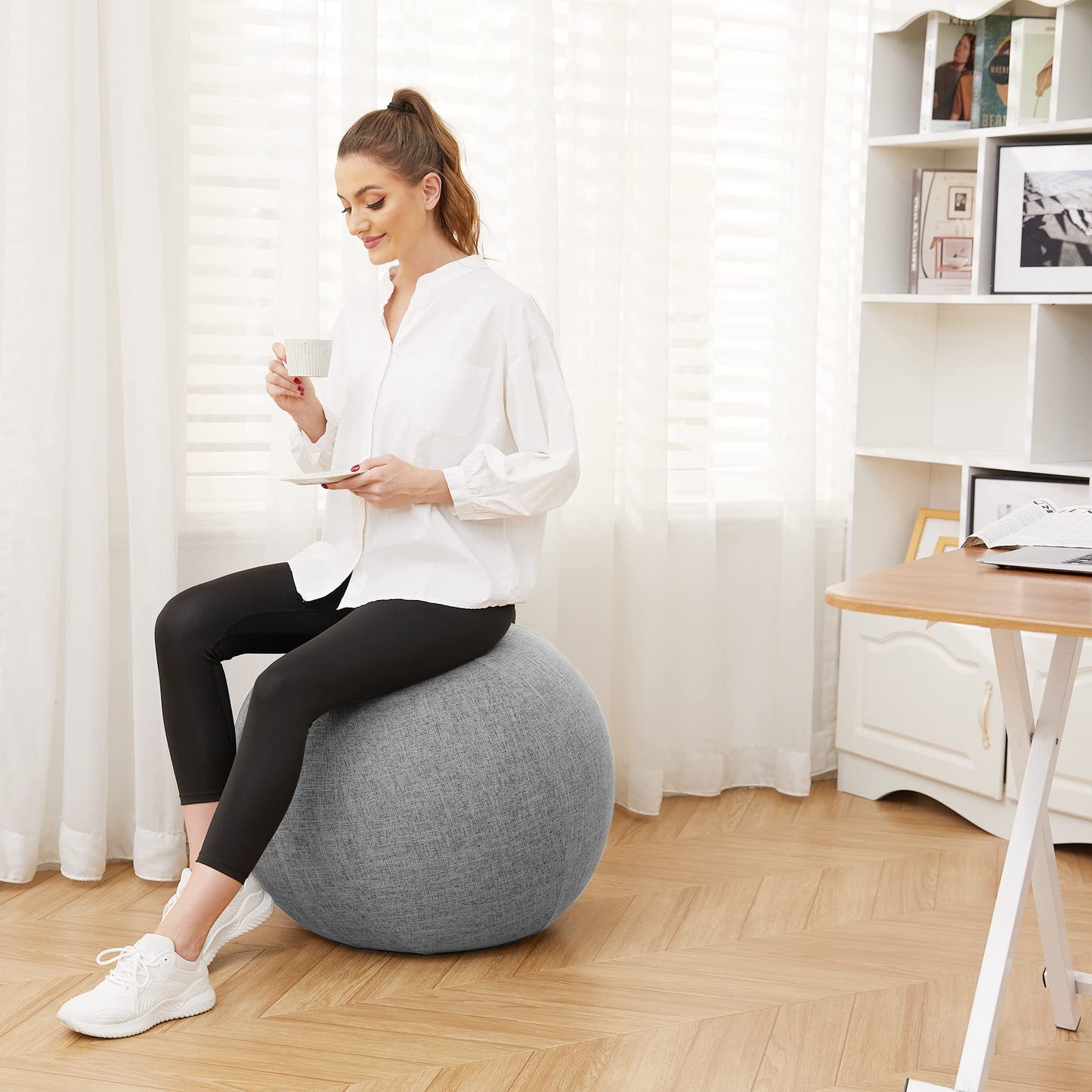 TokSay Exercise Ball Chair with Fabric Cover, Standard Size (25inches/65cm), for Home Offices, Balance Training, Yoga Ball