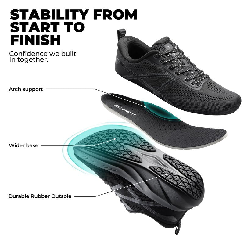ALLSWIFIT Women's Road Running Shoes Cushion Tennis Shoes Non-Slip Comfortable Lightweight Gym Workout Athletic Arch Support Walking Sneakers Active5K,Size 8.5,All Black,AWUMRS2503