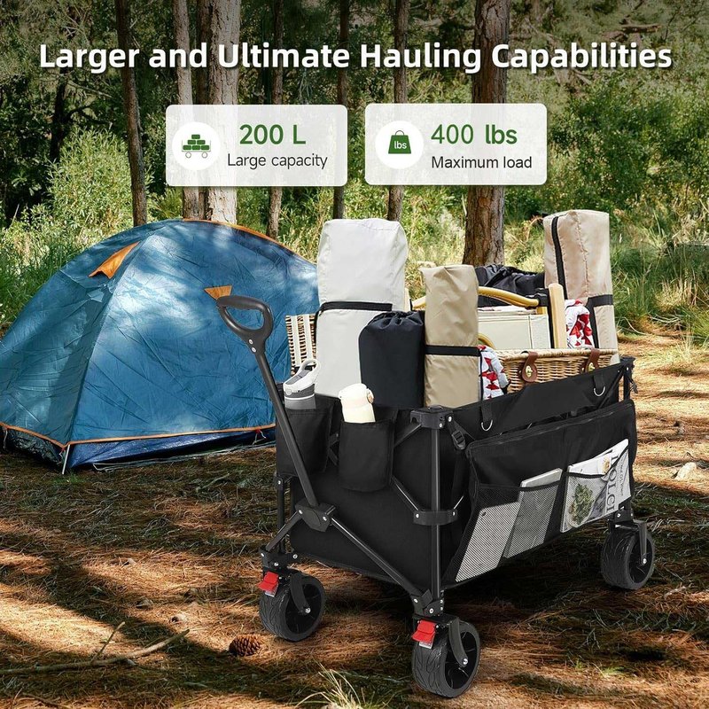 Collapsible Wagon Cart - Heavy Duty Utility Wagon with 400 lbs Capacity | 7 cu ft Storage, Big Wheels for Beach, Garden & Camping