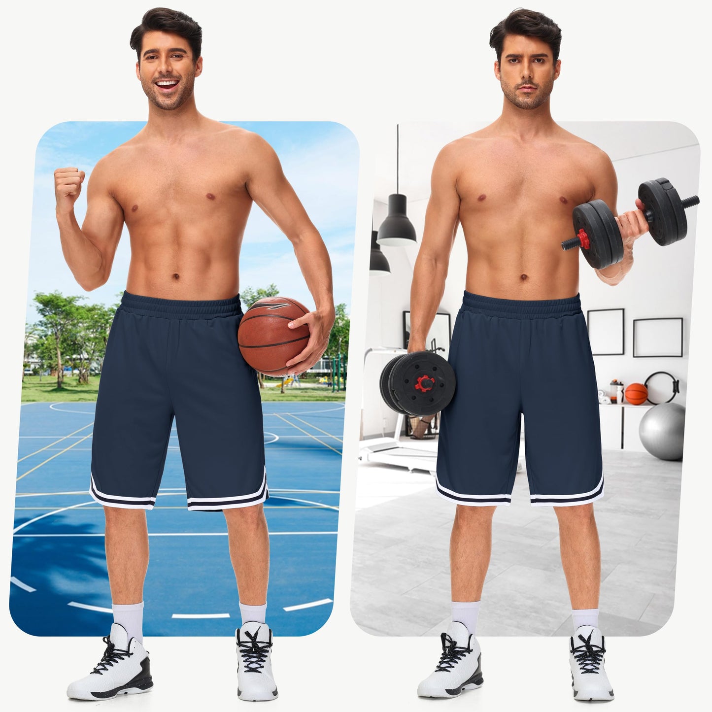 JWM Mens 11" Gym Basketball Shorts with Zipper Pockets - Long Quick Dry Lightweight Mesh Athletic Shorts for Workout Running Navy