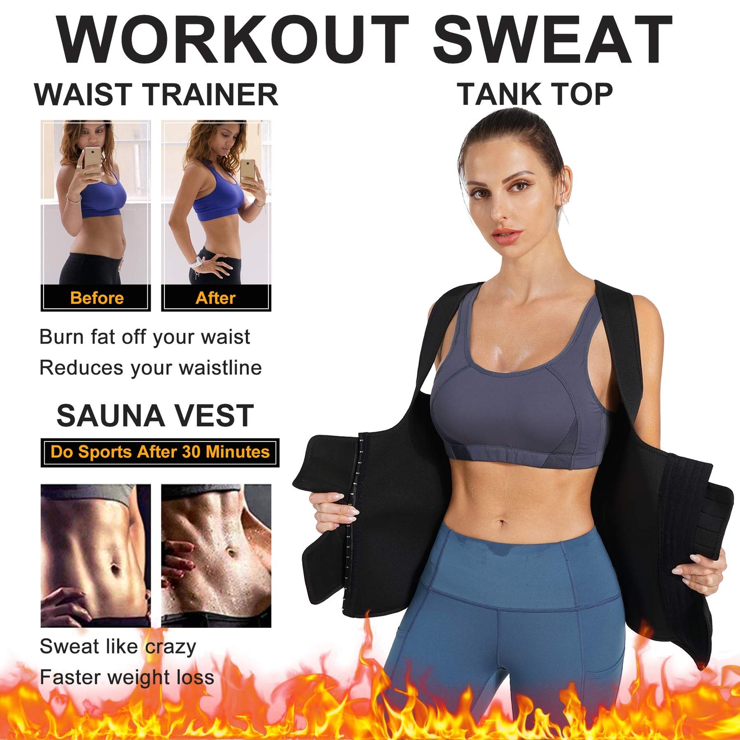 Nebility Women Sauna Sweat Vest Hot Neoprene Sauna Suit Weight Loss Workout Top Waist Trainer Shirt Body Shaper (XX-Large, Black)