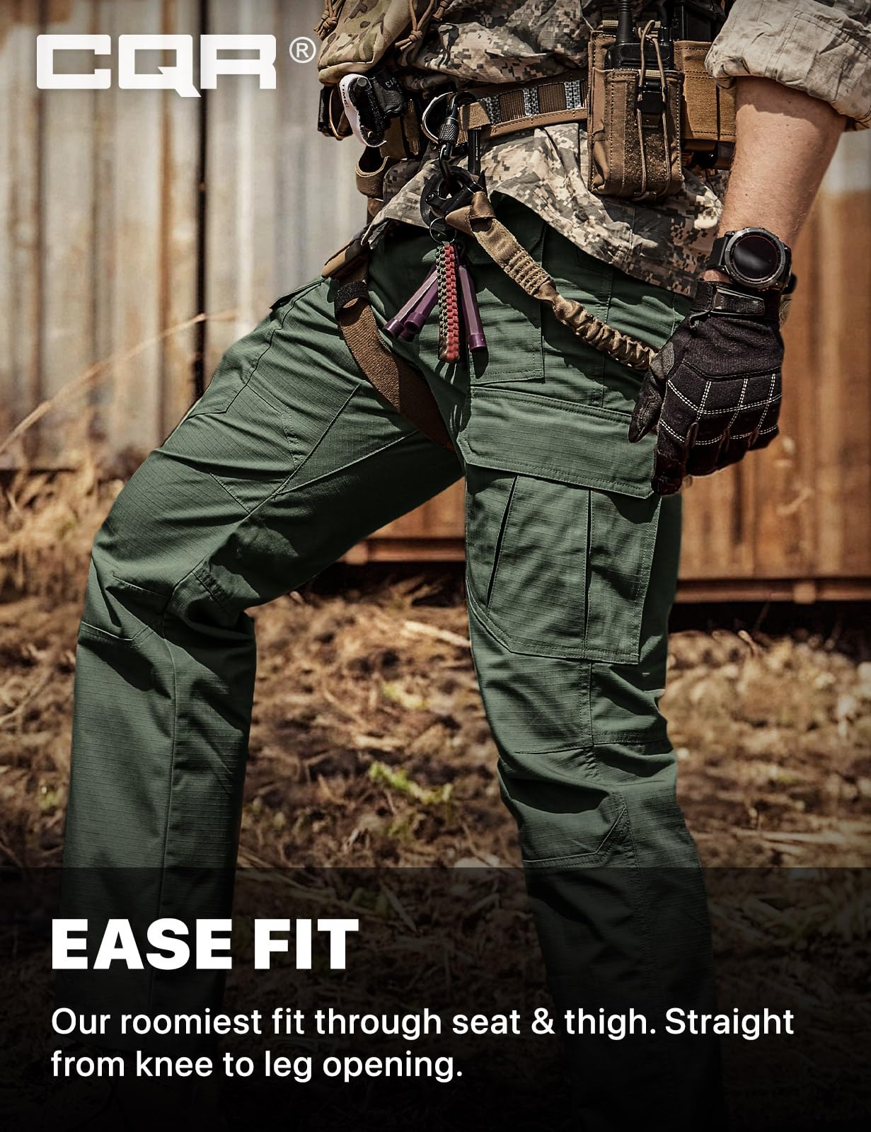 CQR Men's Tactical Pants, Water Resistant Ripstop Cargo Pants, Lightweight EDC Work Hiking Pants, Outdoor Apparel, Raider Mag Green Kelp, 38W x 34L
