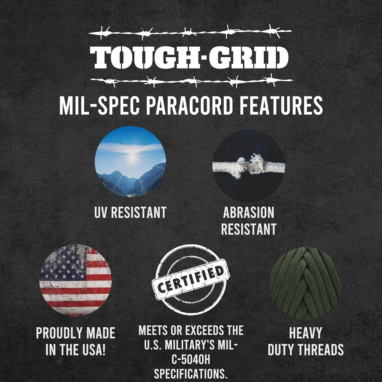 Tough-Grid 550 Paracord Rope - Durable Nylon Parachute Cord for Survival Kits | Tactical Gear & Camping Essentials