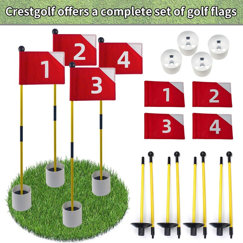 Crestgolf 4 PCS Mini Golf Flags for Yard, All 8x6 Inch, Upgraded Dual-Layer 420D Nylon, Double Sided Printing, Numbered 1-4 Golf Pin Flags for Practice Putting Green with Tube Inserted