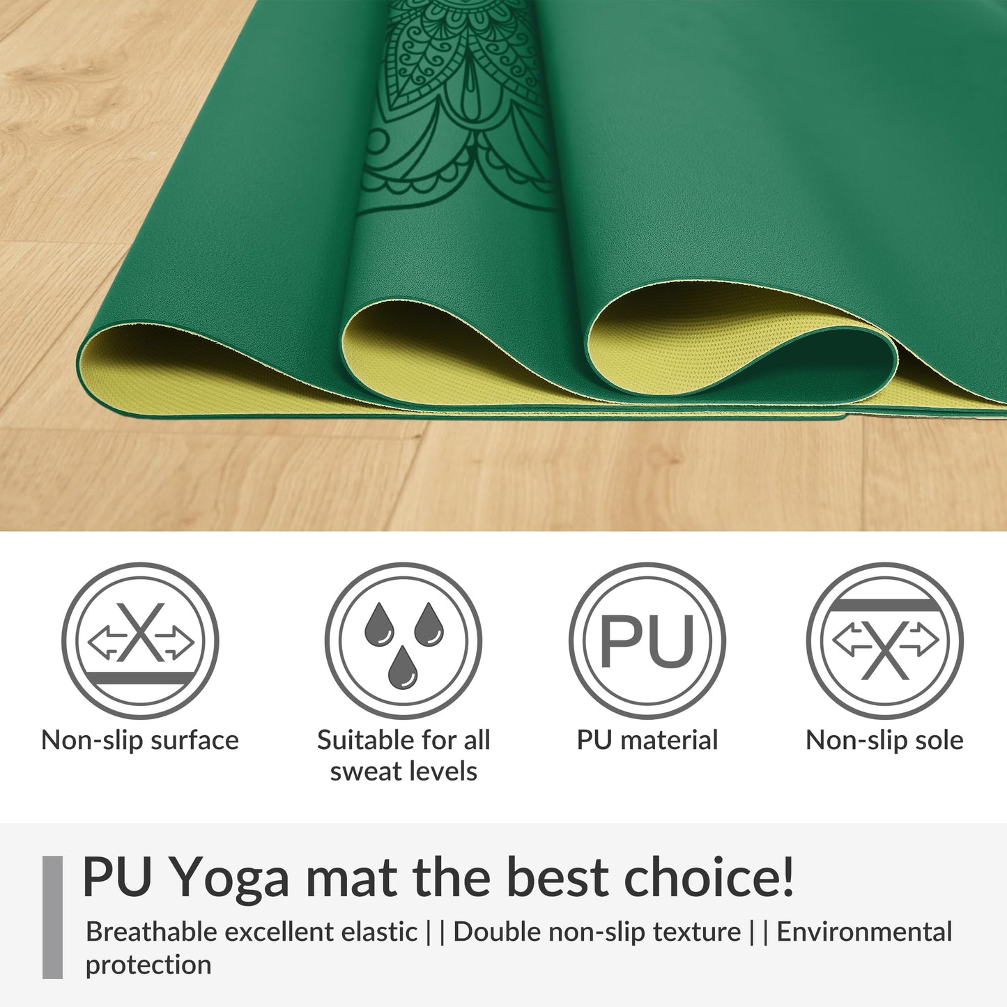 Cifupy Yoga Mat PU Travel Yoga Mat, Non Slip Exercise Mat with Carry Bag, All-Purpose Fitness Mat with High Density Anti-Tear Surface for Women, Ideal for Pilates Workout (72'' x 26'' x 1.5/5mm Thick)