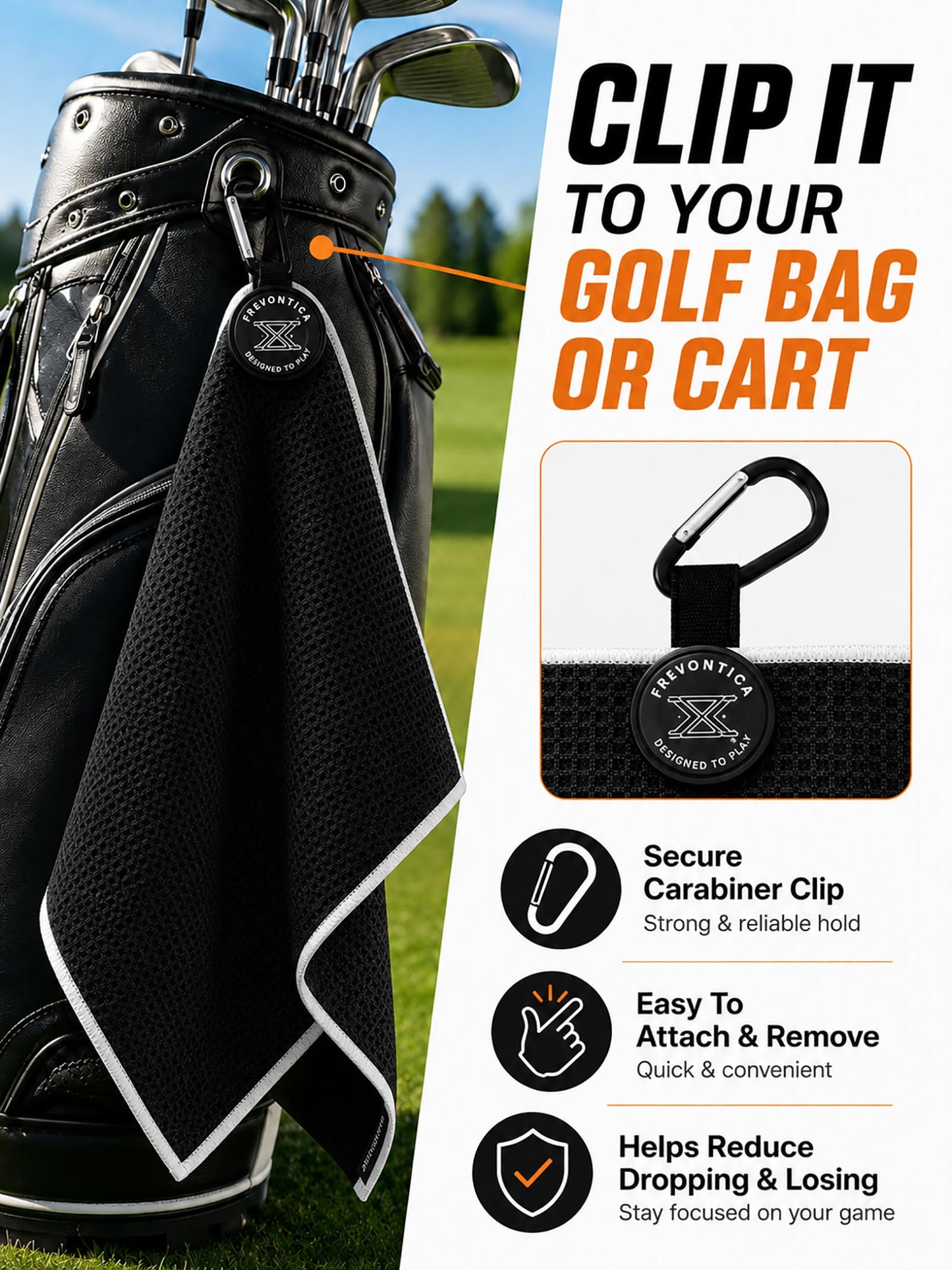 Frevontica Magnetic Golf Towel with Cleaning Pocket, 24"x16" Ultra-Absorbent Waffle Microfiber Golf Towel with Magnet & Clip for Golf Bag, Carts and Clubs, Golf Accessories Gift for Men Women Golfers
