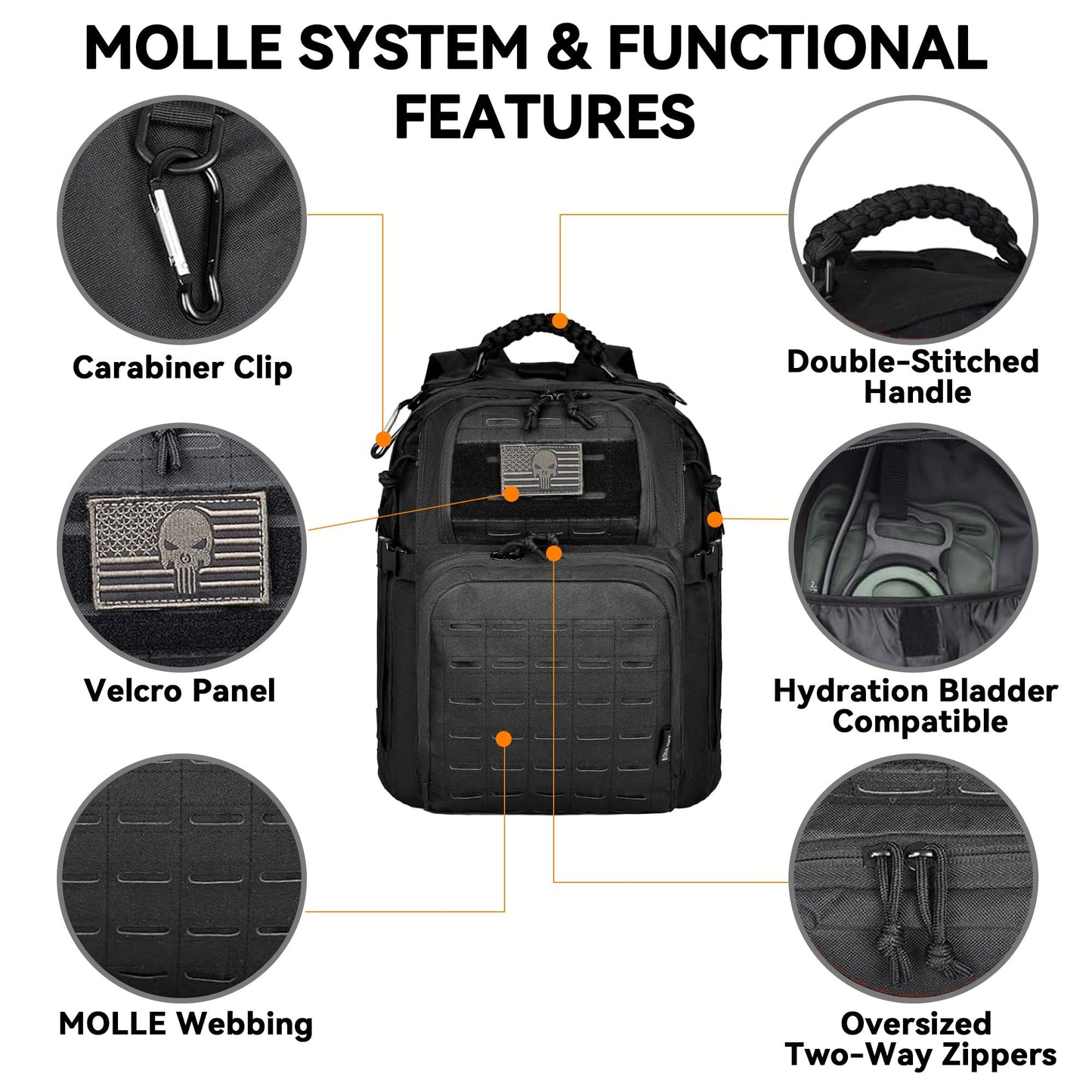 AZULDEZ Military Tactical Backpack for Men, Molle EDC Daypack Work Backpack for Trekking, Army 3 Days Assault Pack & Bug Out Bag with Water Bladder Compartment, Hiking Rucksack
