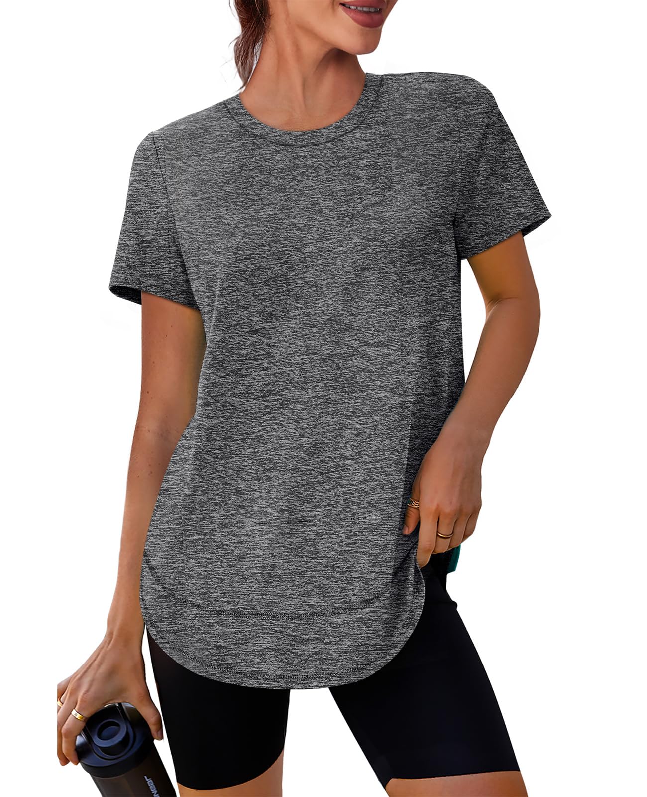 Workout Tops for Women Spring Summer Short Sleeve Golf Outfits Gym Essentials Activewear Running Shirts Grey S