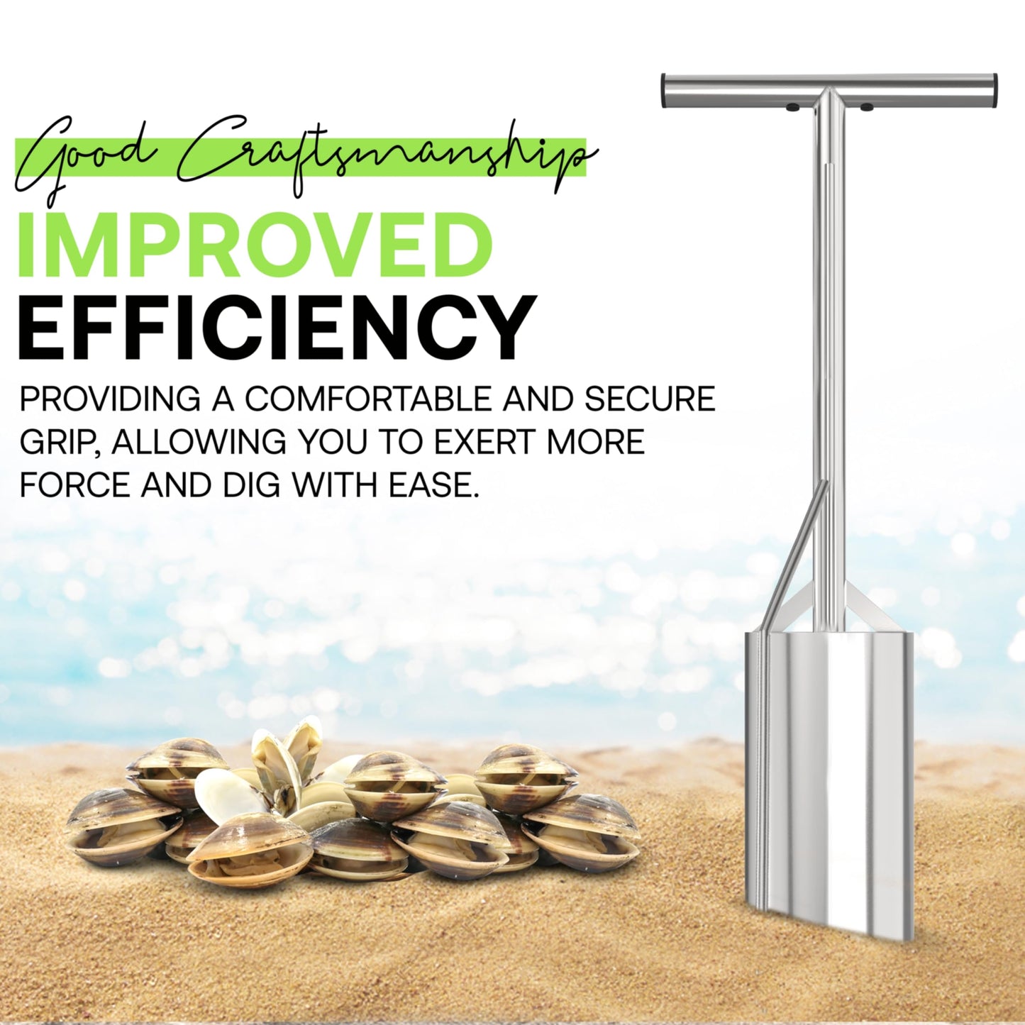 SturdyShape Premium Clam Gun for Clamming Stainless Steel with Vent V4 28 Inch and 5 Inch Tube Diameter HD for Recreational Clam Diggers & Harvesters