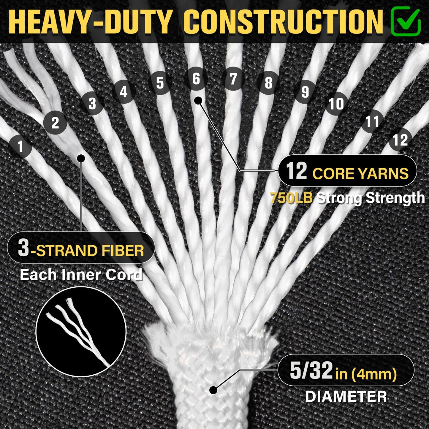 TRIBERION Paracord Rope 750 lb - 1000ft 5/32" Parachute Cord 4MM 12-Strand para Cord - Heavy Duty Spool String for Survival,Camping Gear, Survival Bracelet, Clothesline - White