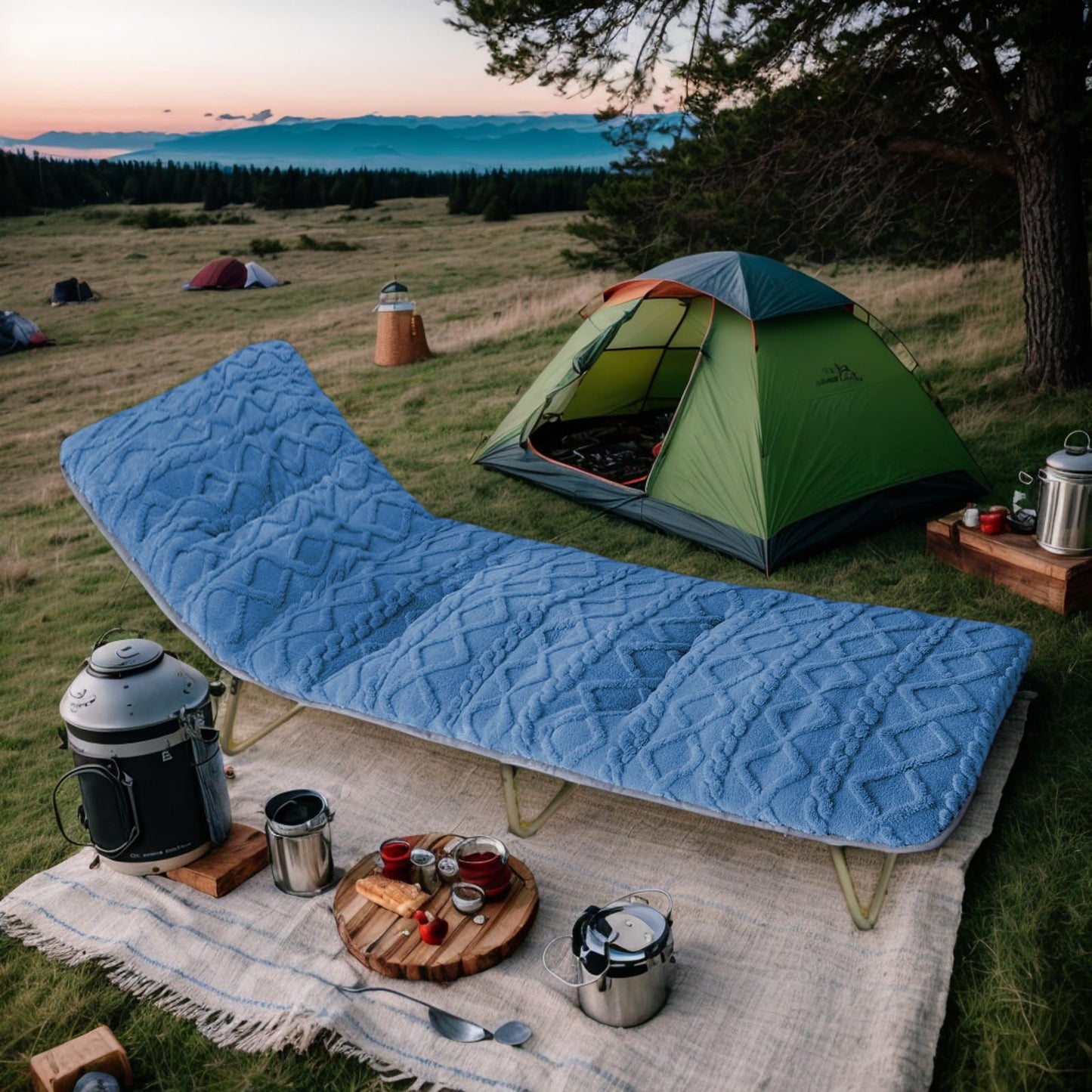 Wamsound Folding Camping Cot Pad - Portable & Comfortable Outdoor Sleeping Mat with Elastic Strap, Lightweight Waterproof Bottom Mattress Pad (75" x 28", Blue)