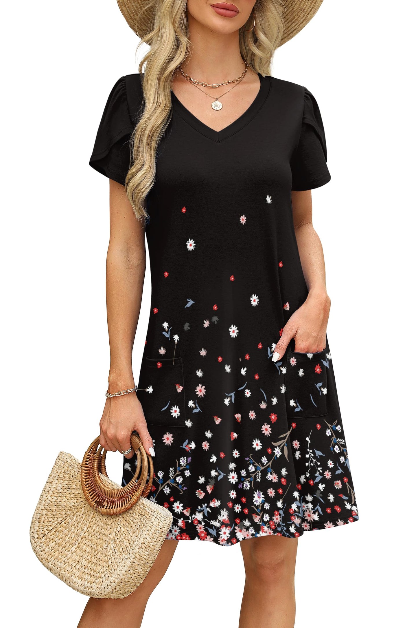OFEEFAN Womens Summer Fall Dresses 2026 Tshirt Loose Homecoming Sundresses Beach Vacation Clothes Boho Outfits Print 07 XL