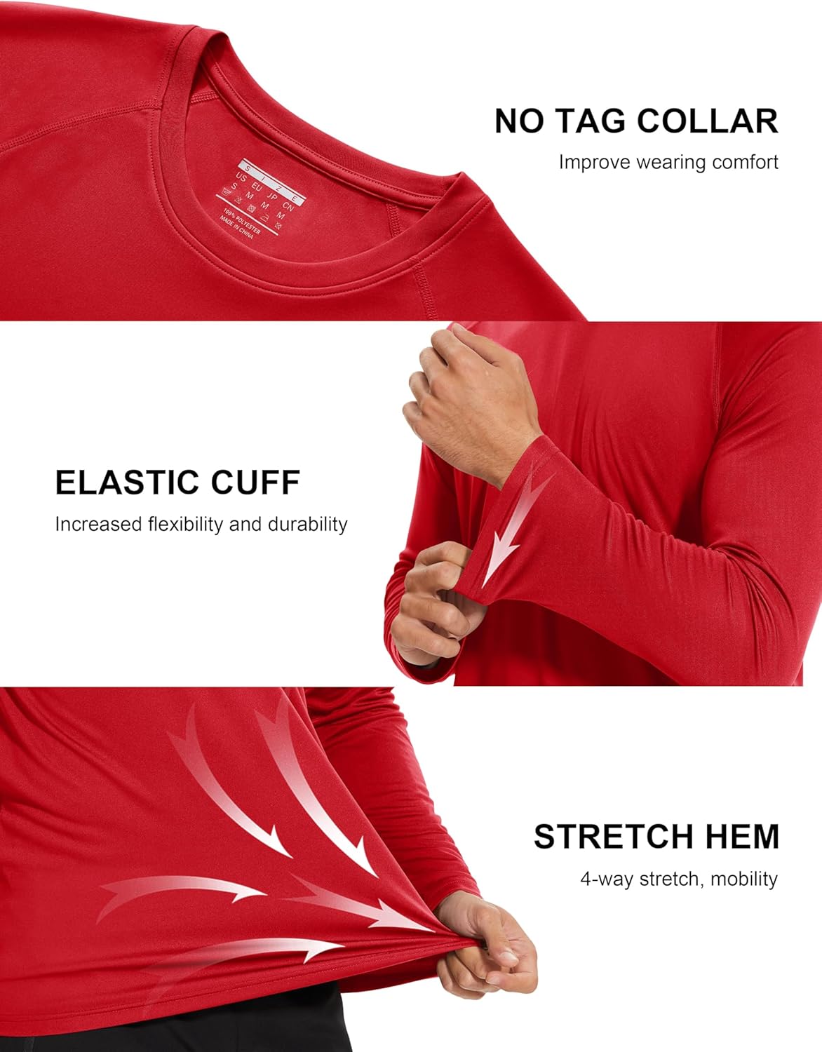 Men's Long Sleeve Athletic Shirts - UPF 50+ UV Sun Protection for Hiking & Running | Rash Guard