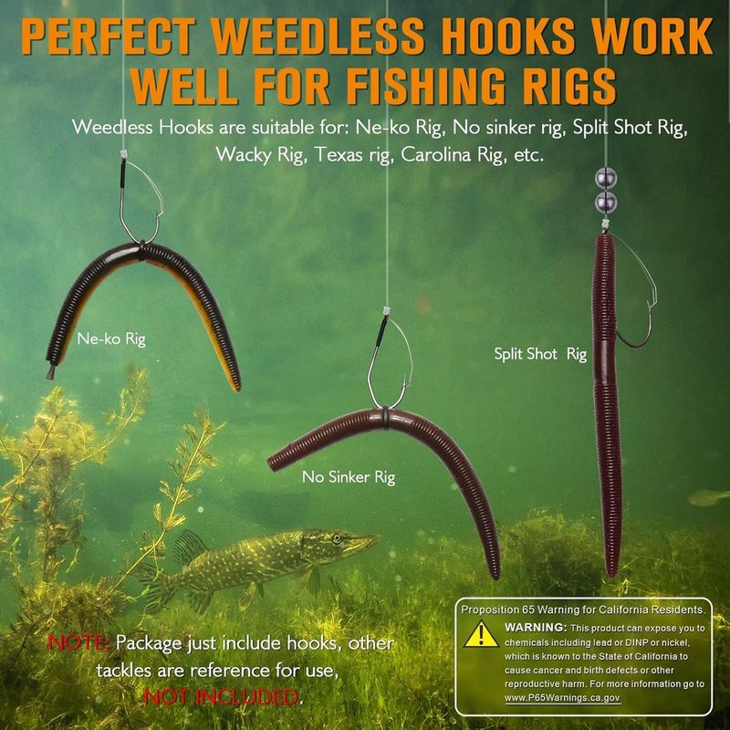 Weedless Worm Hooks for Wacky & Texas Rig Fishing - 30PCS Professional V Bass Hooks | Freshwater & Saltwater Sizes 1/0, 2/0, 3/0