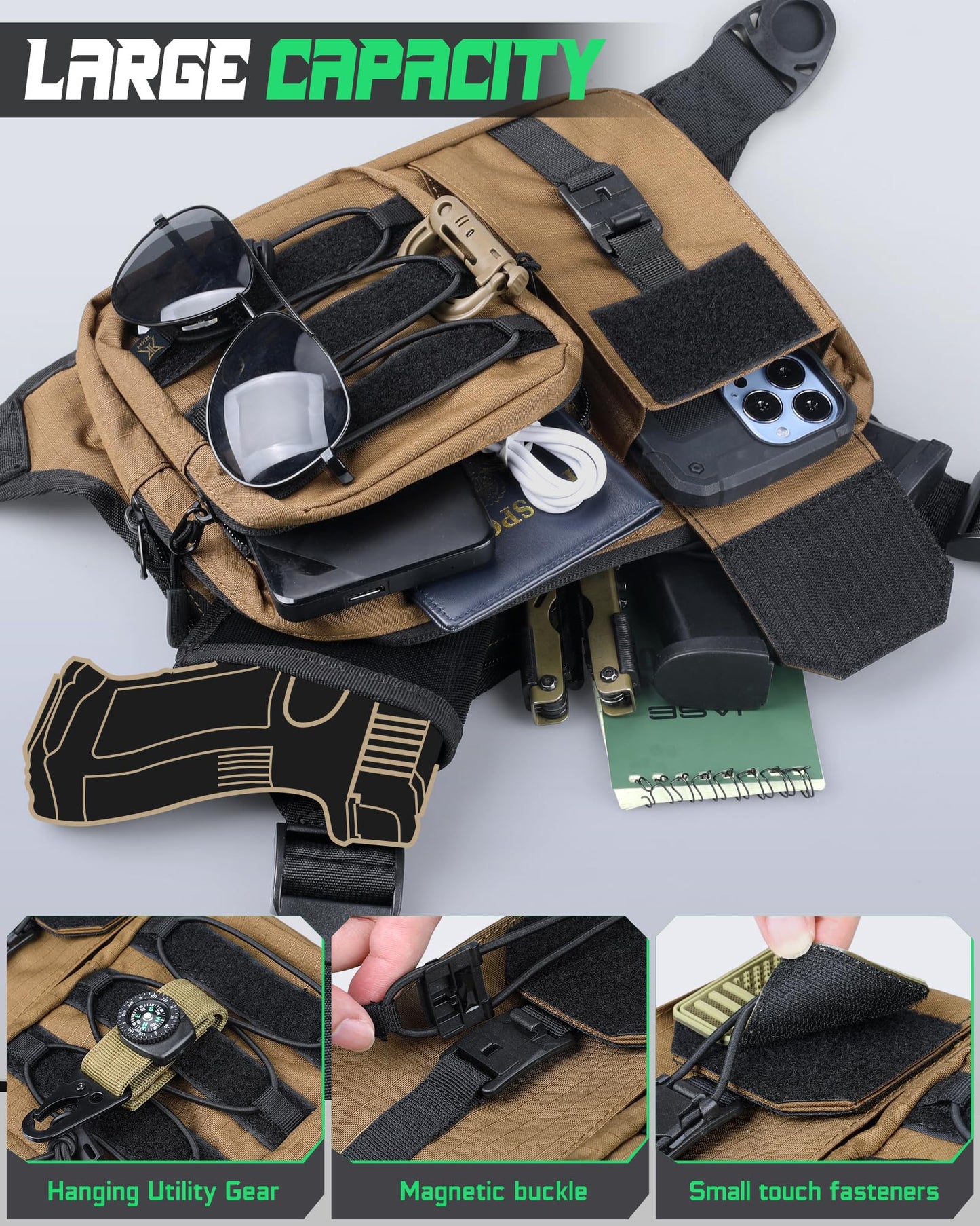 RXW Chest Bag for Men Women, Tactical Chest Pack, EDC Chest Rig