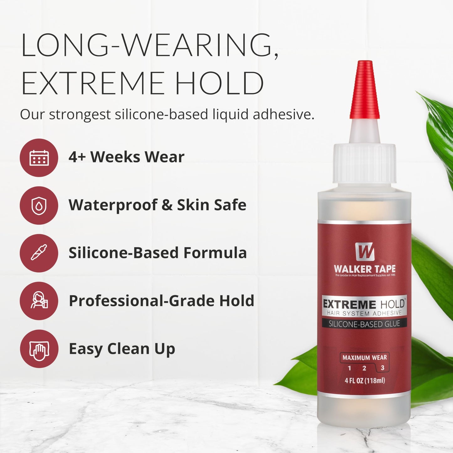 Walker Tape Extreme Hold Adhesive 4 fl oz Squeeze Bottle for Wig Installs, Lace Systems, Toupee Applications, Hair Tape Prep and Adhesive Strips Use Offering Maximum Wear Strength, Skin-Safe Bonding