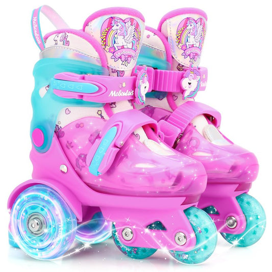 MoSoulais Unicorn Kids Roller Skates Adjustable Girls Roller Skate with Light Up Wheels Toddler Roller Skates Birthday Girly Gift for Youth Children Beginner Ages 5 6 7 8 - Pink S(10.5C-13C)