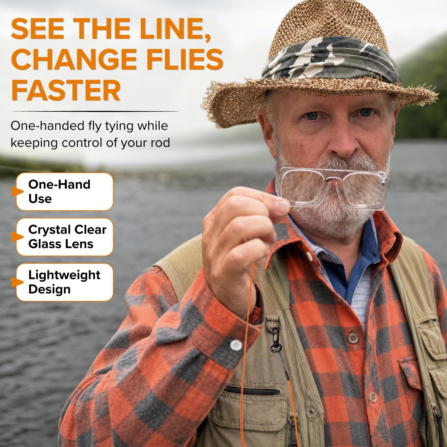 Fly Fishing Magnifying Glasses - Clip-on nose, Magnetic Release and One-Handed Use. 8295