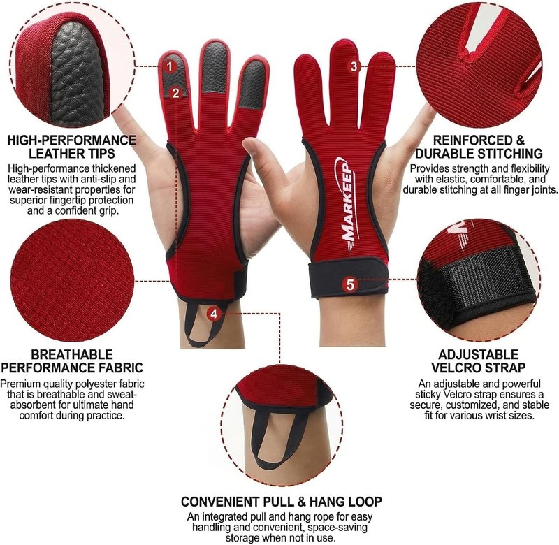 Archery Gloves - 3-Finger Leather Shooting Guard for Youth & Adults | Protective Gear for Recurve Bow
