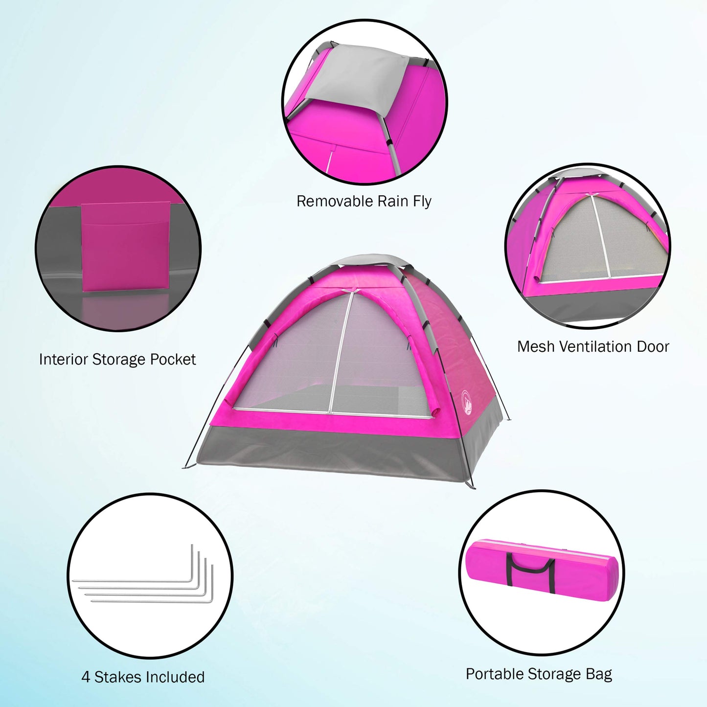 2 Person Dome Tent - Rain Fly & Carry Bag - Easy Set Up-Great for Camping, Backpacking, Hiking & Outdoor Music Festivals by Wakeman Outdoors (Pink)