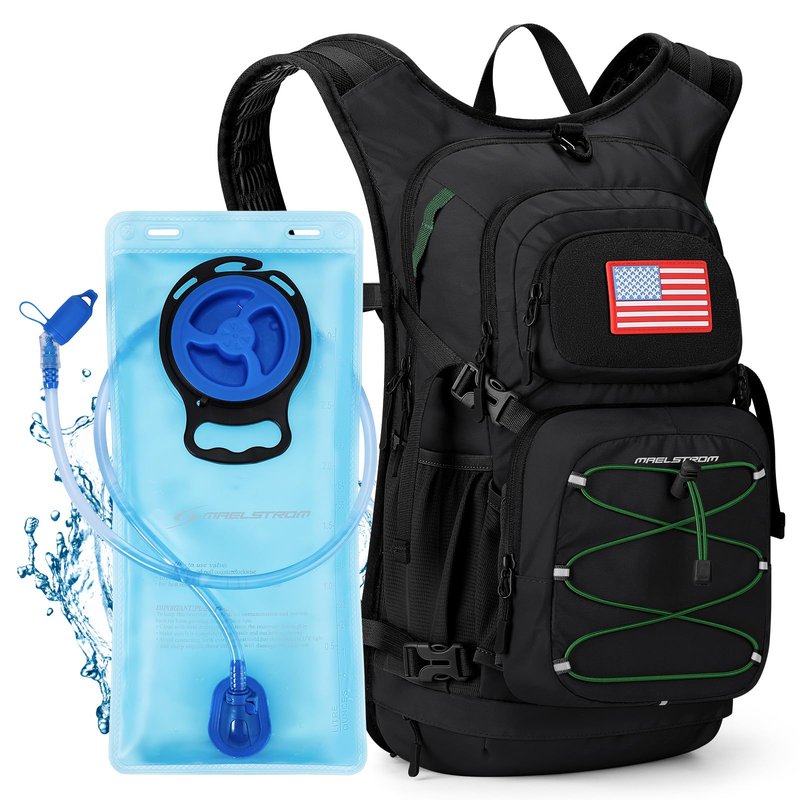 Maelstrom Hydration Hiking Backpack with 2L/3L Water Bladder, Water Running Backpack Men Women Lightweight Insulation for Hiking, Cycling, Running, Climbing, Camping (1.Black, 3L Bladder)