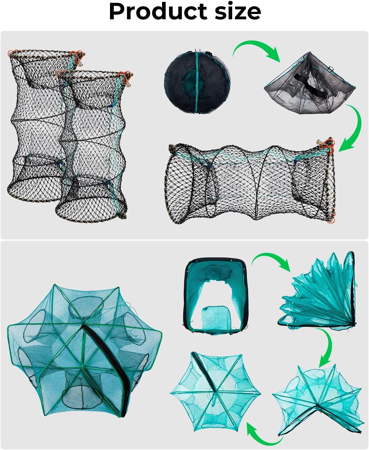 Collapsible Crab Trap - 3 Pack Hexagon Crawfish & Bait Net | 12"x21" with 1" Entry Holes, Portable Galvanized Steel