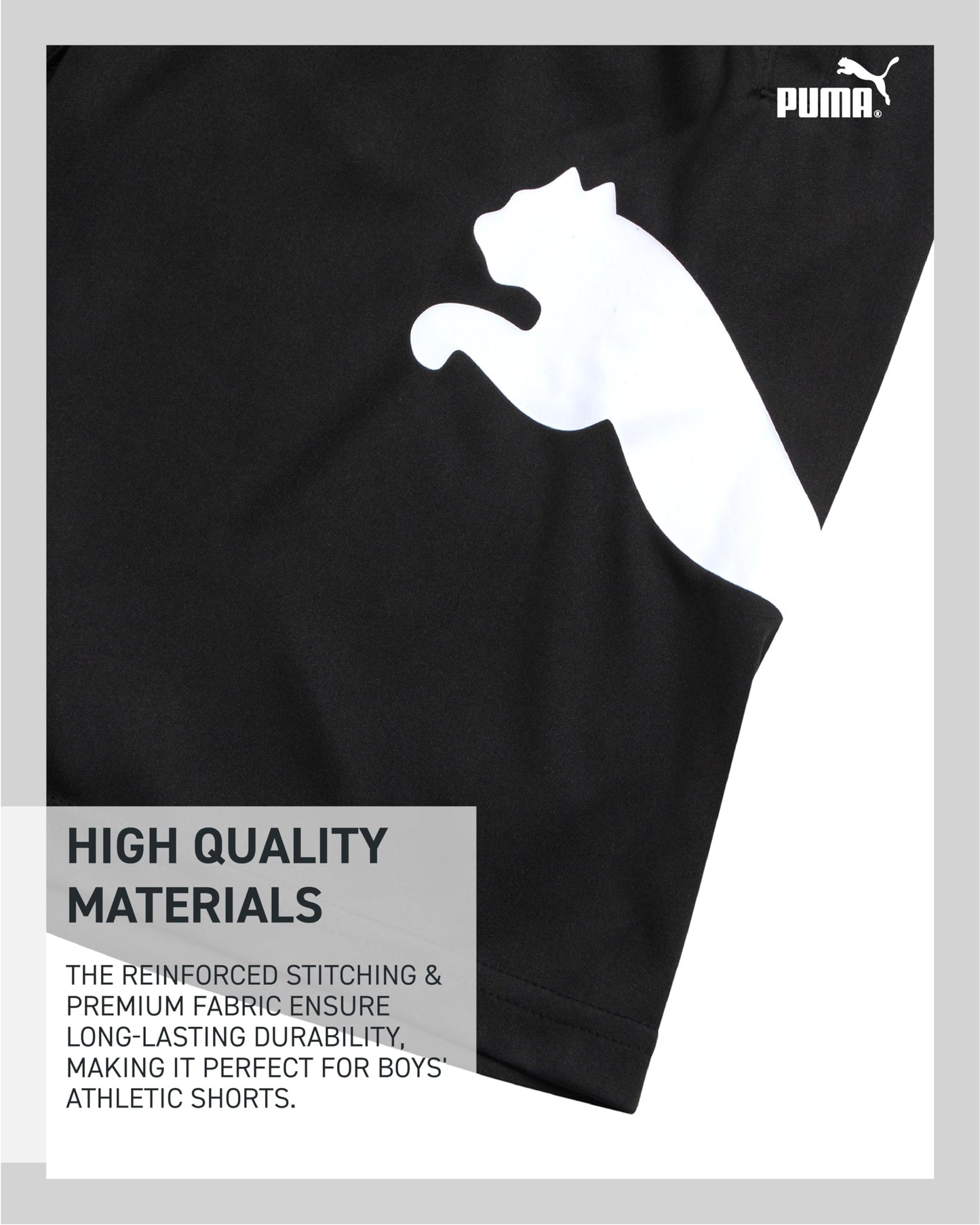 PUMA Boys Athletic Shorts - Quick Dry Breathable Interlock Performance Boys Basketball Shorts with Pockets (Sizes: 4-20), Size 14-16, Puma Black/White