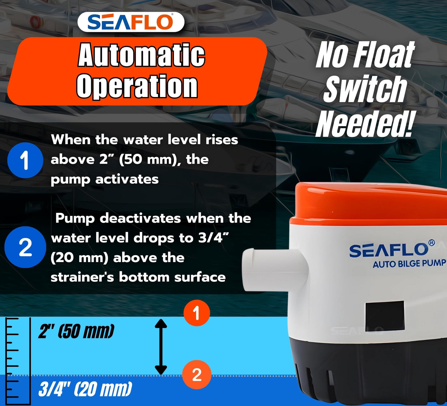 SEAFLO 12V 750GPH Automatic Electric Submersible Bilge Pump for Pumping Water out