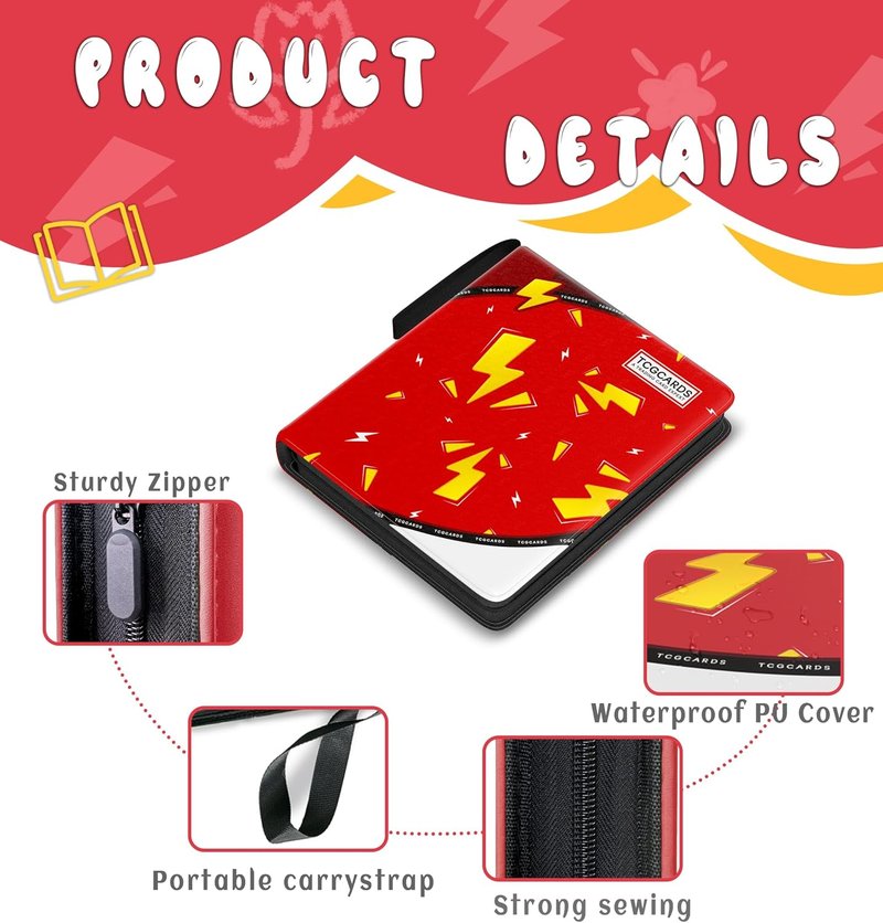 Trading Card Binder - 9 Pocket Album with 50 Removable Sleeves | Red 3-Ring Zip Design for TCG & MTG Collectibles