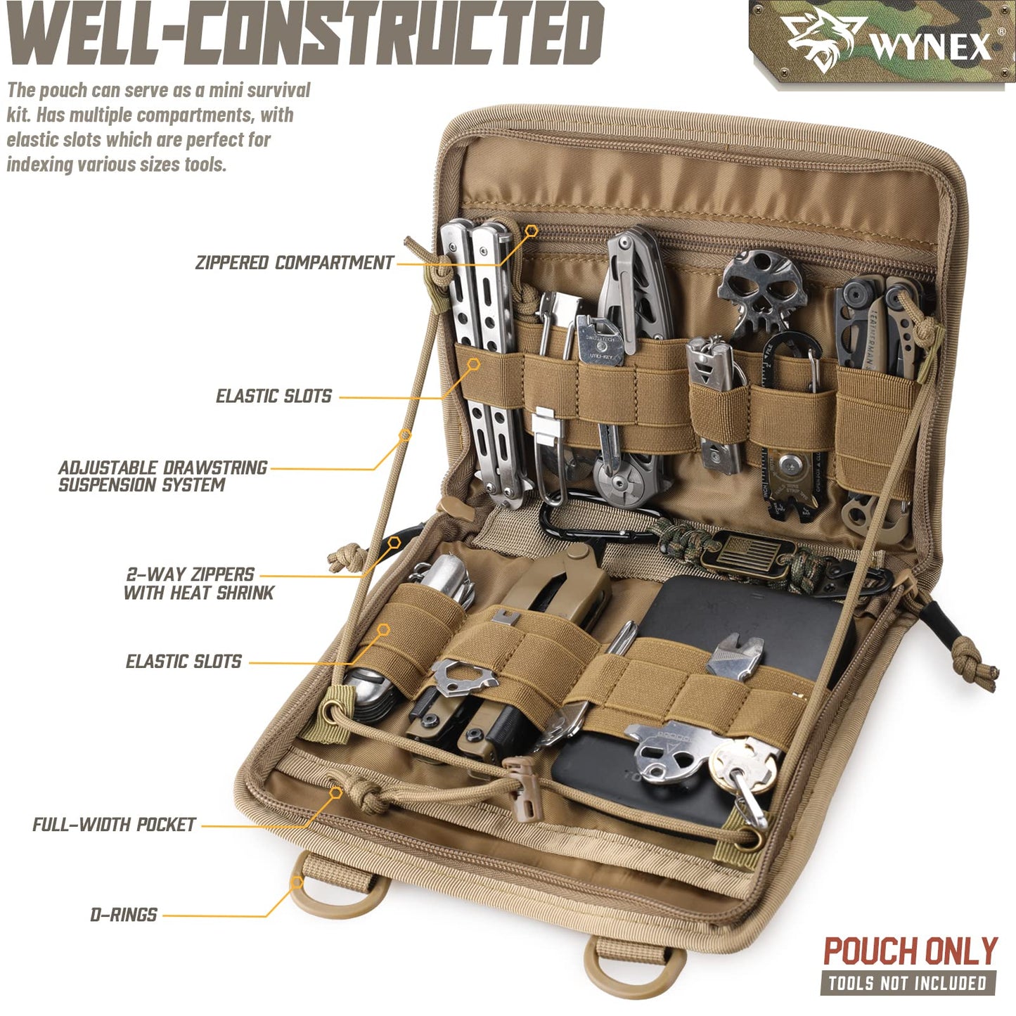 WYNEX Tactical Folding Admin Pouch, Molle Tool Bag of Laser-Cut Design, Utility Organizer EDC Medical Bag Modular Pouches Tactical Attachment Waist Pouch Include U.S Patch