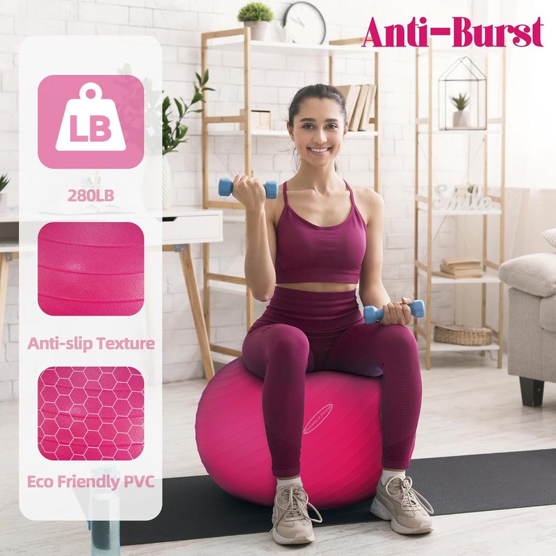 Exercise Ball for Fitness, Yoga & Pilates - Anti-Burst, Slip Resistant with Quick Pump | 65cm, Blue