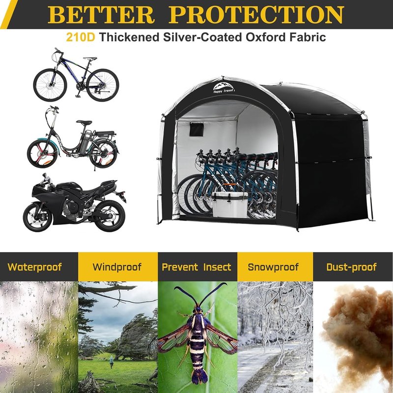 Portable Bicycle Storage Shed Tent - Waterproof 210D Oxford Fabric | Holds 2-8 Bikes, Ideal for Garden Tools & More