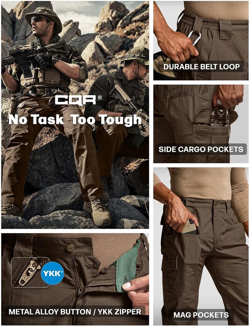 CQR Men's Tactical Pants - Lightweight Water-Resistant Cargo Pants for Work & Hiking | EDC Outdoor Apparel