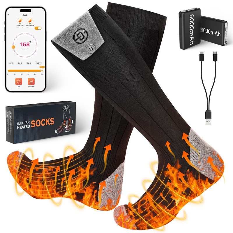ChieAdt Heated Socks for Men Women with APP Control 8000mAh Battery Rechargeable Electric Sock 4 Heating Level Washable Winter Foot Warmer for Hunting Outdoor Work Ski Hiking Fishing XL