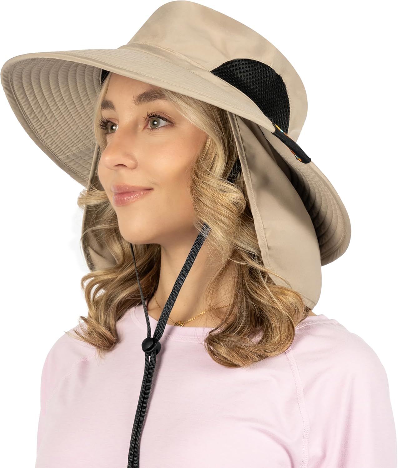 Wide Brim Sun Hat for Men & Women - UPF 50+ UV Protection, Mesh Boonie Hat with Chin Strap | Ideal for Fishing & Hiking