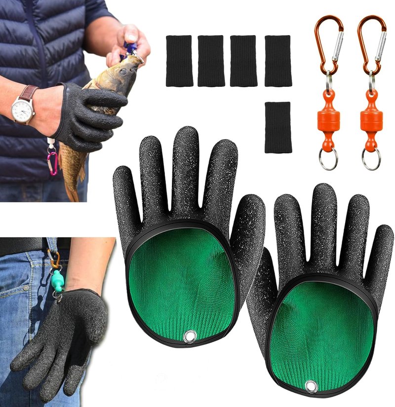 Fishing Gloves with Magnet Release - Professional 2-Piece Set for Handling, Catching & Cleaning Fish