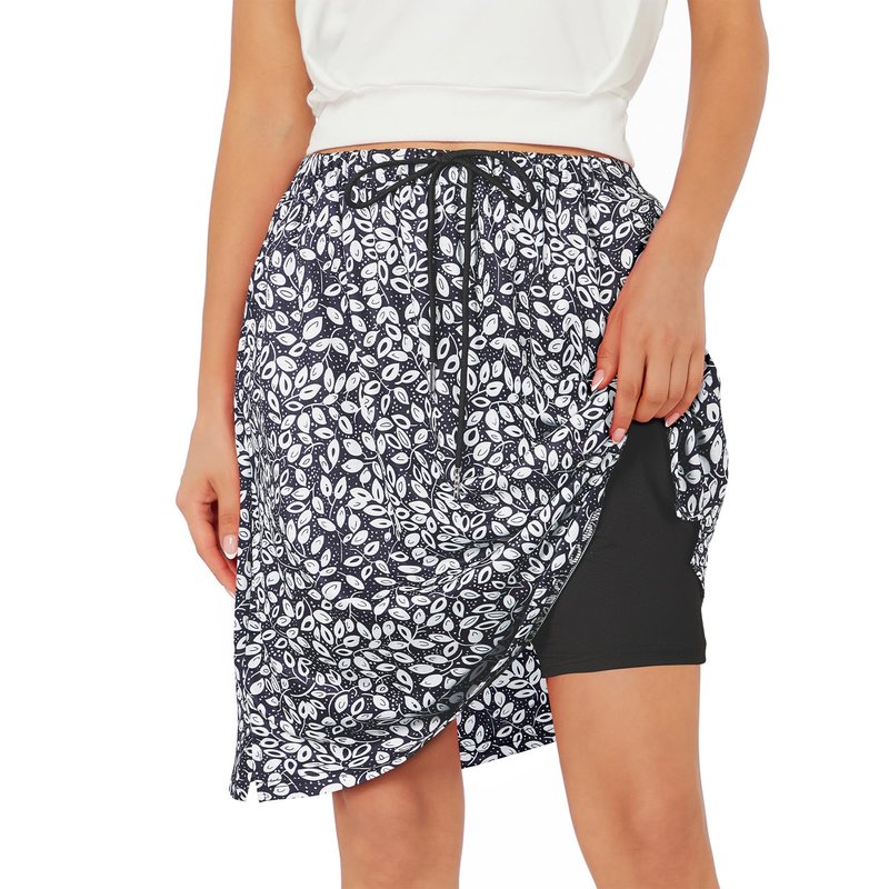 Zando Plus Size Skort Skorts for Women Dressy Casual Knee Length Skirts for Women with Pockets Tummy Control Athletic Skirt Plus Size Tennis Skirt Golf Skort Drawstring Skirt Black Leaves X-Large