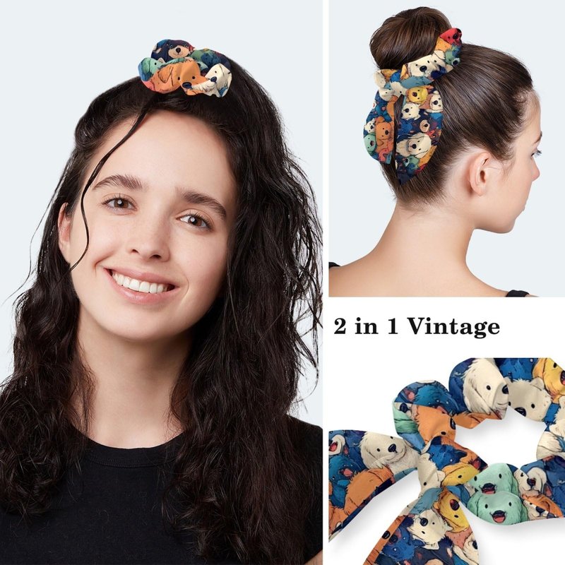 Scrub Caps Women with Button,Adjustable Bouffant Surgical Caps with Ponytail Pouch,Colored Cartoon Seamless Dogs Working Cap with Bow