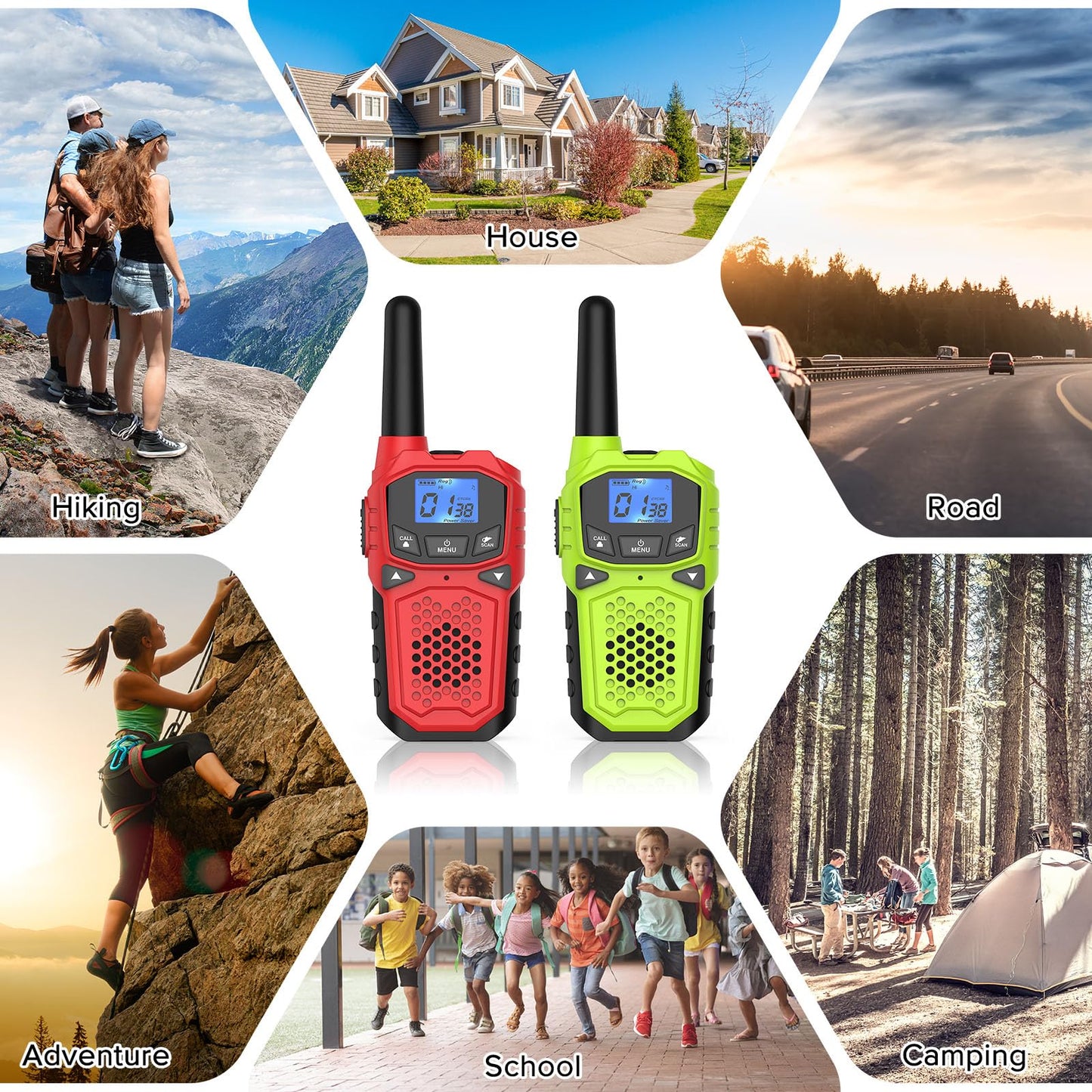 Walkie Talkies for Adults- WokTok Long Range Two Way Radio for Camping Hiking Hand Held Hiking Accessories Camping Gear Xmas Birthday Gift for Kids,SOS Siren,NOAA Weather Alert,2 Radios