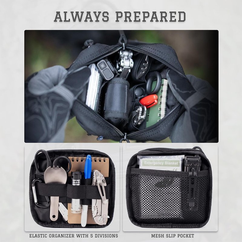 Tactical Molle Admin Pouch - EDC Tool Bag with US Flag Patch & D-Ring | Horizontal Modular Design