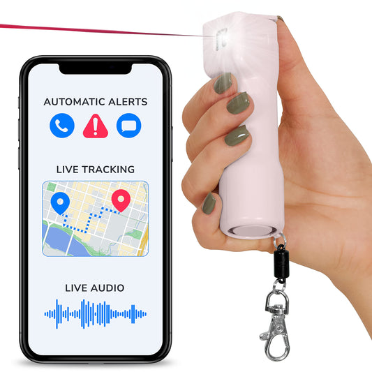 Plegium Smart Pepper Spray - The Original Smart Spray, Pair w/Smartphone for Location Sharing, Texts & Phone Alerts to Emergency Contacts, Military Grade Spray, Blinding LED Strobe Light, 130dB Siren