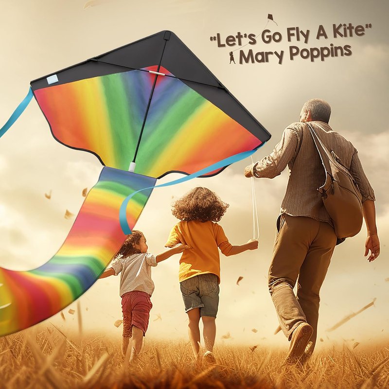 Large Rainbow Kite for Kids & Adults - Easy to Fly 42-Inch Beach Kite | Includes 164ft String & eBook