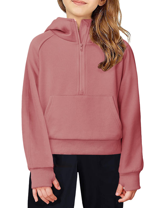 Arshiner Girls Sweatshirt Half Zip Hoodie Fleece Pullover Sweatshirts for Teen Girls Red Sweatshirt Girls Fall Winter Clothes Girls Hoodies Size 6