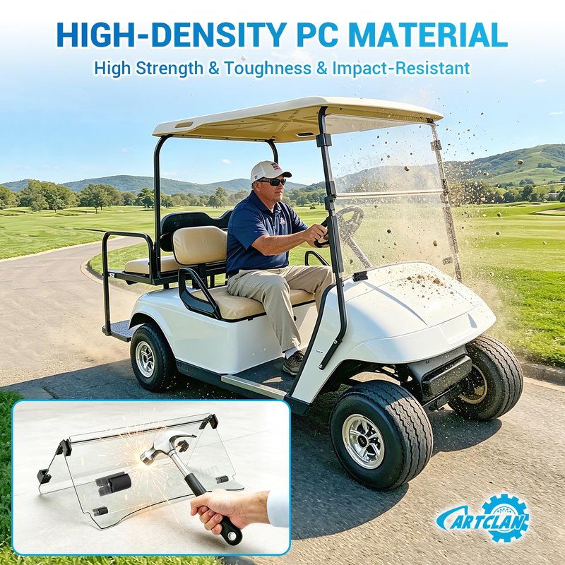 CartClan EZGO TXT Golf Cart Windshield, EZGO Windshield Fit for 1995-2013 EZGO TXT & PDS & DCS Golf Carts with 3/4" Square Tube, Foldable Golf Cart Windshield Replacement, PC UV Resistan