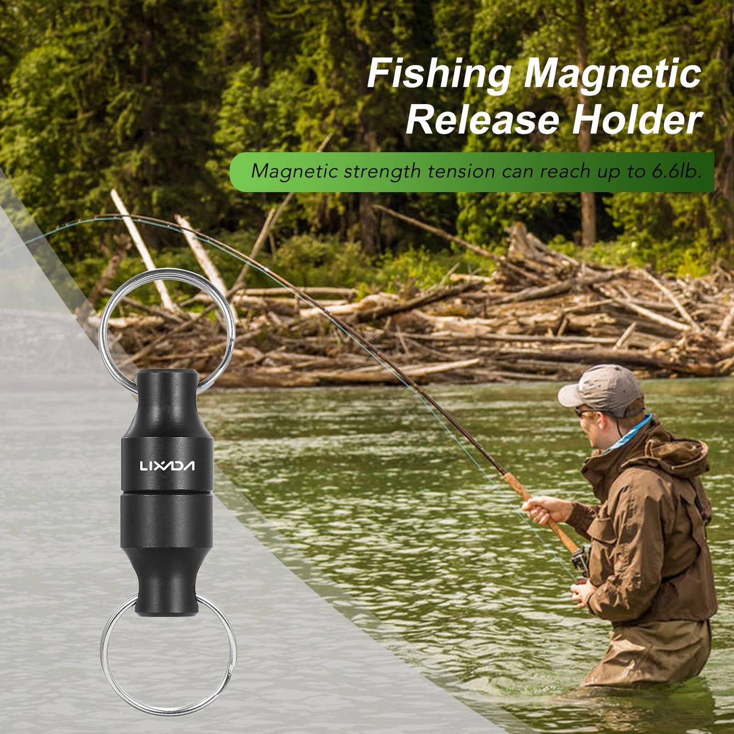 Lixada Magnetic Net Release Holder Fly Fishing Net Retractor Fishing Net Keeper Magnet Clip Landing Net Connector for Fishing Hooks, Lures, Flies, Trout Line