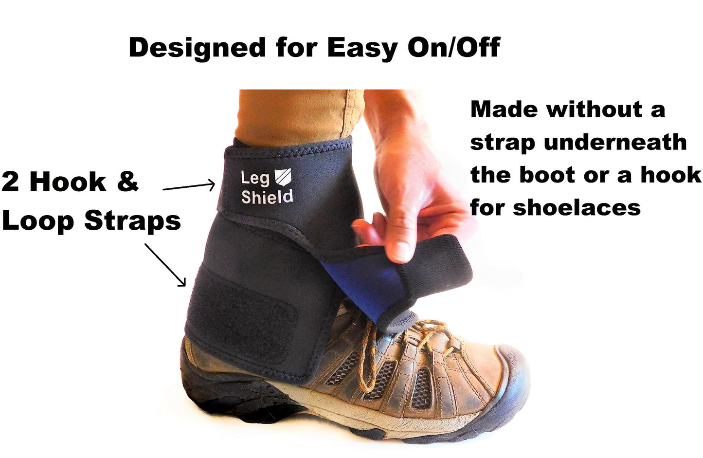 Leg Shield Low Gaiters - Hook & Loop Design for Easy On/Off - Neoprene Leg Gaiters for Hiking, Cross Country Skiing, Yard Work - Comfortable, Snug Fit (Pair)