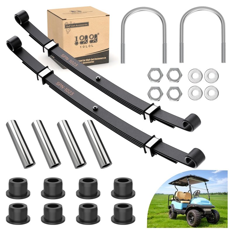 10L0L Golf Cart Heavy Duty 4-Leaf Rear Leaf Spring Kit for Club Car Precedent/Onward/Tempo 2004-up, with Bushings Sleeves U Bolts, Replace OEM 102509301 102513001