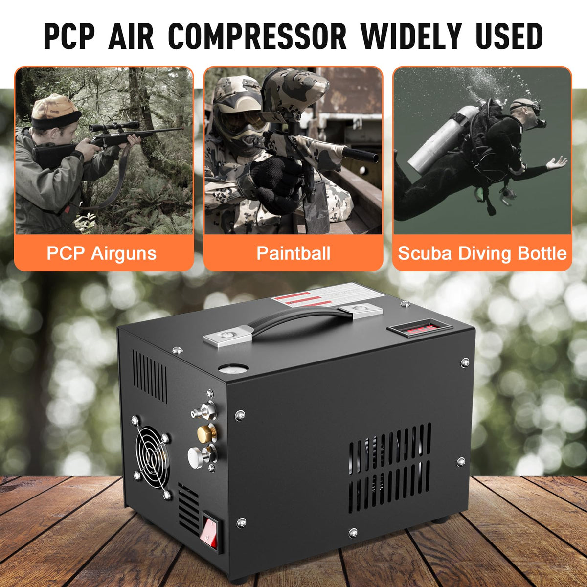 PCP Air Compressor, 4500PSI/30Mpa Scuba Tank Compressor, DC12V/AC120V PCP Airgun Compressor Manual-stop, Oil/Water-Free High Pressure Air Compressor Pump for Paintball, Air Rifle